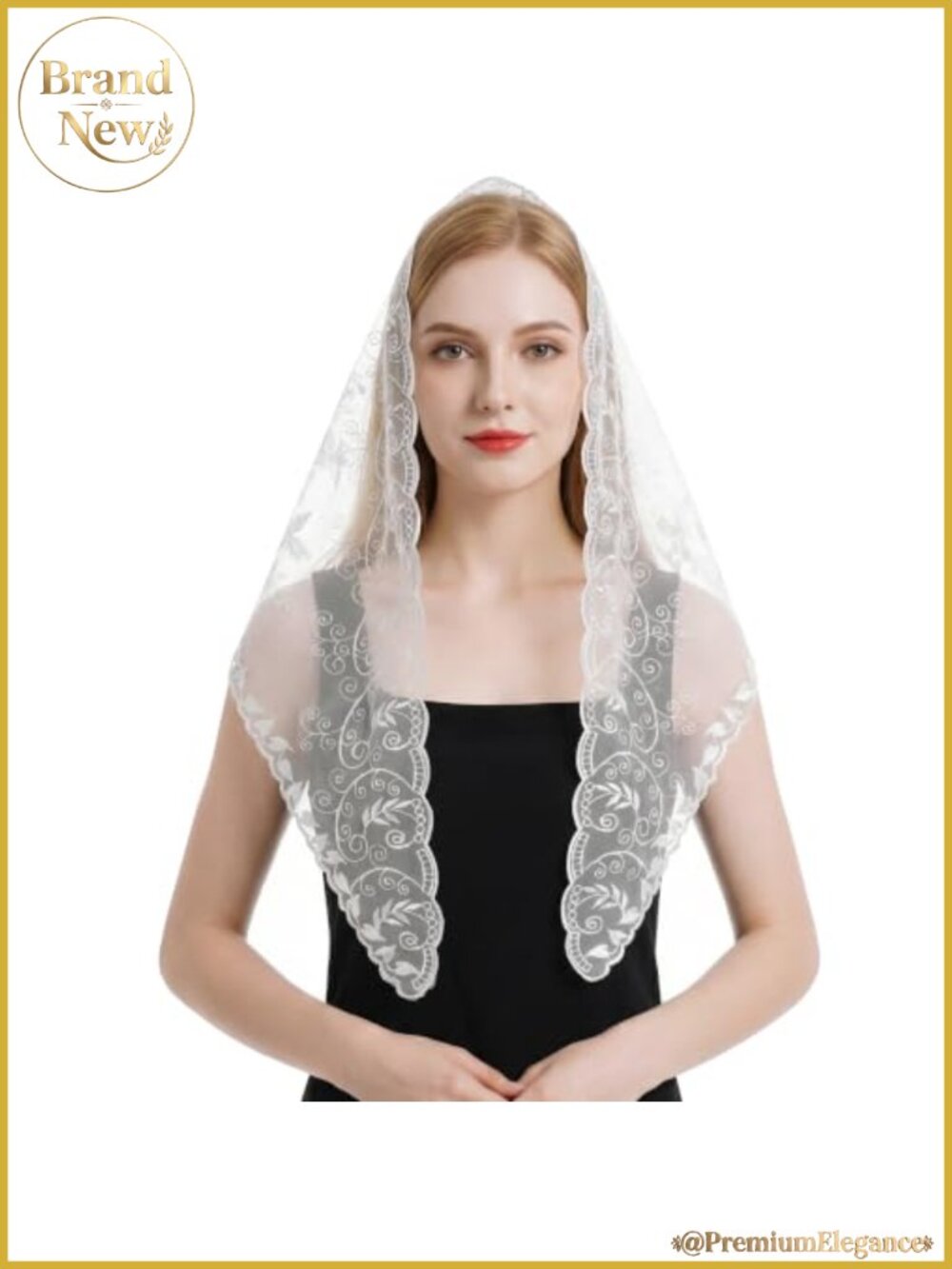 Triangle Lace Veil Floral Cathedral Mantilla for Wedding Mass